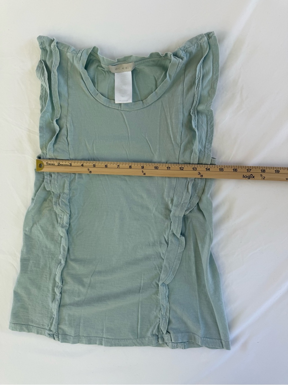 Anthropologie Eri + Ali Washed Ruffle Tank Top Womens Cotton Sage Green Boho S - Picture 3 of 5